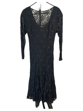 Halston III Vintage 80s Witchy Flowy Black Lace Maxi Dress with Rhinestones